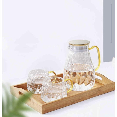 BỘ BÌNH ĐỰNG NƯỚC UỐNG KÈM 6 CỐC THỦY TINH CHỊU NHIỆT LÊN TỚI 400 ĐỘ C NẮP INOX