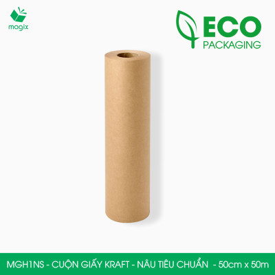 MGH1NS - 50cm x 50m - Cuộn giấy Kraft nâu tiêu chuẩn gói hàng, giấy gói quà, giấy lót
