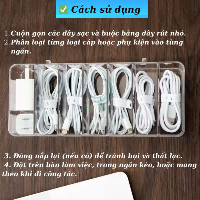 Hộp Nhựa Trong Suốt Đựng Cáp Sạc & Phụ Kiện - Hộp Chia Ngăn Đa Năng Lưu Trữ Dây Sạc- Hộp Đựng Dây Cáp Mini Có Nắp Đậy- Hộp Nhựa Trong Suốt Đựng Đồ Công Nghệ- Hộp Lưu Trữ Dây Điện, Củ Sạc, Văn Phòng Phẩm