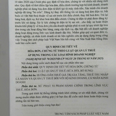 Sách Quy định chi tiết về Hóa Đơn, Chứng Từ theo Luật QUẢN LÝ THUẾ áp dụng trong các loại hình Doanh Nghiệp theo Nghị định số 70/2025/NĐ-CP (V2562T)