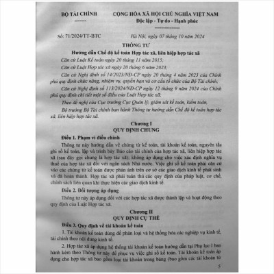 Sách Hướng Dẫn Chế Độ Kế Toán Hợp Tác Xã, Liên Hiệp Hợp Tác Xã theo Thông Tư số 71/2024/TT-BTC (V2522T)