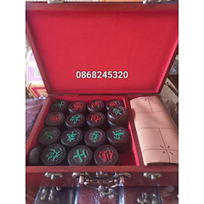 Quân cờ tướng gỗ trắc kt 4.5×1.6cm+hộp đựng quân gỗ hương khắc mã đáo thành công kt 28×20×7cm 