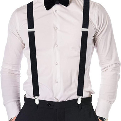 Dây Đai Quần Chữ Y Kèm Nơ 4 Kẹp Co Giãn Yếm Đeo Cạp Quần Chống Trượt Thời Trang Sơ Mi Nam