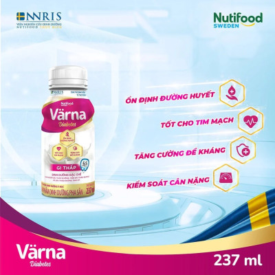 Thùng Sữa Bột Pha Sẵn Cho Người Tiểu Đường Värna Diabetes (24 Chai X 237ml) - GI Thấp Ổn Định Đường Huyết
