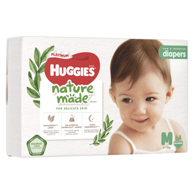 Tã Dán Siêu Cao Cấp Huggies Platinum Naturemade M64 (64 Miếng)