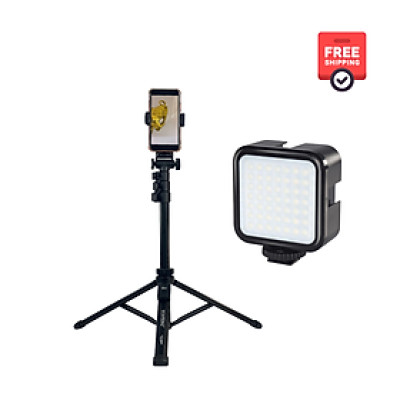 Combo Gậy VCT 91666 và Đèn RGB - Phụ kiện điện thoại kèm đèn trợ sáng chụp ảnh, quay video - Hàng chính hãng