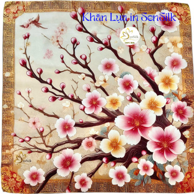 Silk Printed Square Scarves - Khăn in Lụa Cao Cấp SenSilk - Quà Tặng Khăn Lụa Đẳng Cấp Việt Nam - Họa Tiết Hoa Đào