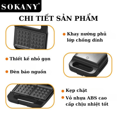 Máy kẹp nướng bánh mì đa năng 3IN1 SOKANY SK-08078 khay chống dính cao cấp dễ dàng vệ sinh, tiện dụng cho mọi gia đình - HÀNG CHÍNH HÃNG - DELIYA