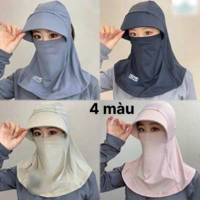 Mũ Chống Nắng Trùm Đầu Tích Hợp Khẩu Trang Có Lỗ Và Che Cổ Làm Bằng Lụa Băng Lạnh Thoáng Khí Chống Tia UV Phù Hợp Cho Cả Nam Và Nữ