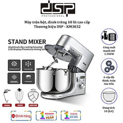 Máy trộn bột, đánh trứng 10 lít cao cấp nhãn hiệu DSP KM3032 Công suất 1500W, Dung tích 10 lít - Bảo Hành Chính Hãng 12 Tháng