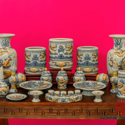 Mâm Bồng Men Rạn Đắp Nối Size 22cm (Kèm Chân Đế)