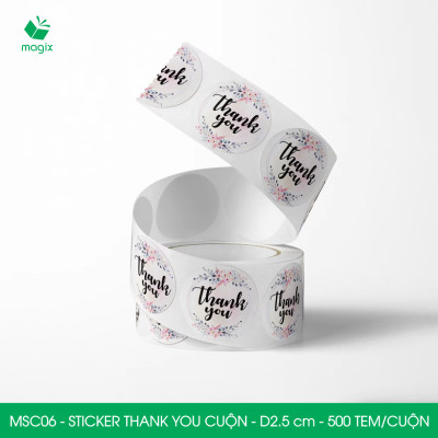 MSC06 - D2.5 cm - 1 Cuộn 500 sticker thank you tròn, nhãn dán thank you, tem dán cảm ơn