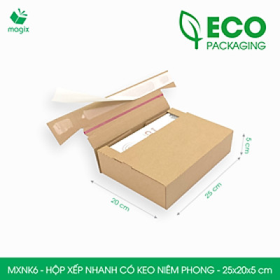 MXNK6 - 25x20x5 cm - 20 hộp carton đóng hàng xếp nhanh có keo niêm phong - Hộp gói hàng, hộp quà