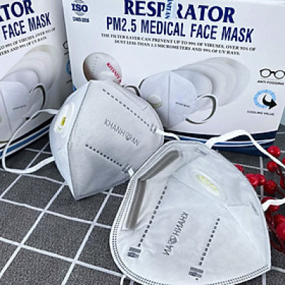 Khẩu trang y tế N95 có van thở Khánh An RESPIRATOR PM 2.5 MEDICAL FACE MASK hộp 10 cái kháng khuẩn ngăn bụi mịn