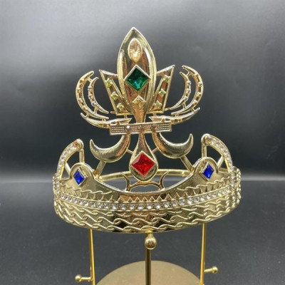Vương miện nam chóp cao 13cm vàng đính đá màu