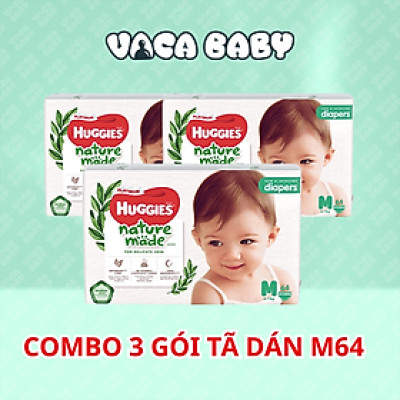 Combo 3 gói tã dán Huggies Nature Made size M64 miếng Vaca Baby House