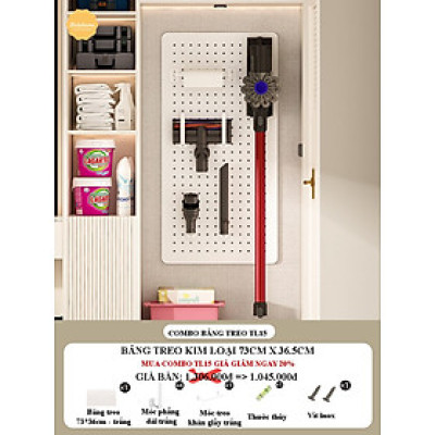 Bảng lỗ Pegboard Dola Home kim loại cao cấp. Kệ để máy hút bụi Dyson, đồ dùng gia đình và dụng cụ vệ sinh nhà cửa