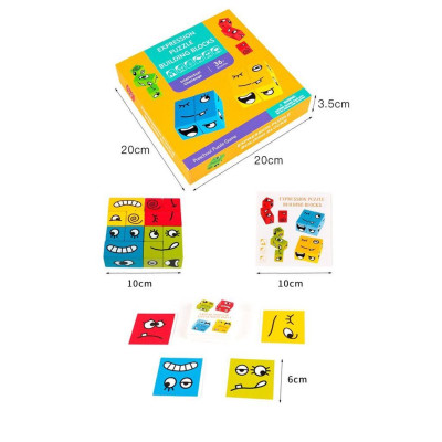 Đồ chơi Boardgame xếp hình thay đổi biểu cảm khuôn mặt bằng gỗ theo thẻ mẫu cho bé thông minh