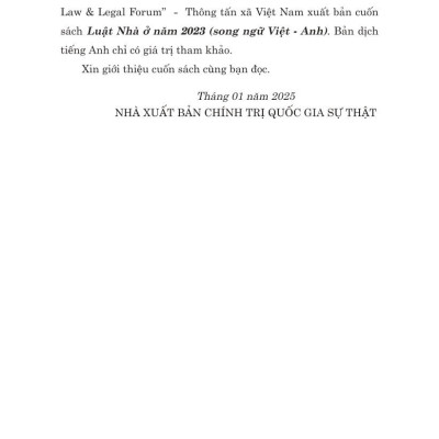 Luật Nhà ở năm 2023 (Song ngữ Việt - Anh) - The 2023 Housing Law (Vietnamese - English)
