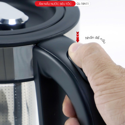 Ấm siêu tốc Gali GL-18A11 1.7L. Thân Ấm Thủy Tinh Có Lưới Lọc Pha Trà. Hàng chính hãng, bảo hành 24 tháng