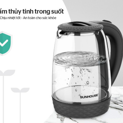 [Hàng Chính Hãng]  Ấm Siêu Tốc Thủy Tinh Sunhouse SHD1215 1.8 Lít - Bảo Hành 12 Tháng Toàn Quốc