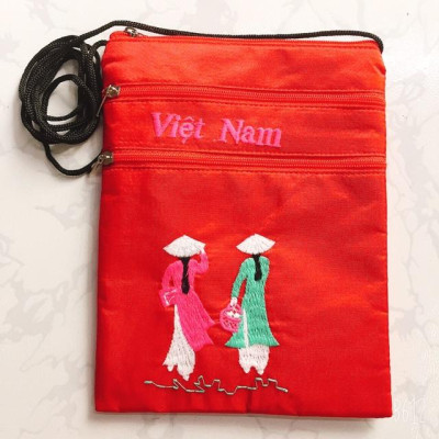 {Siêu sale}Túi đựng điện thoại thêu 2 cô gái Việt Nam