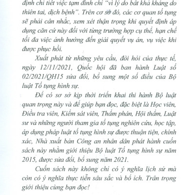 Bộ Luật Tố Tụng Hình Sự Năm 2015 Được Sửa Đổi, Bổ Sung Năm 2021