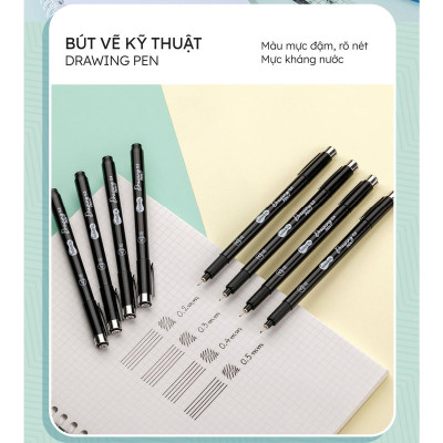Bút Kim Kỹ Thuật 0.2 mm - Drawing Pen - Colorkit DW-C001 - Mực Đen