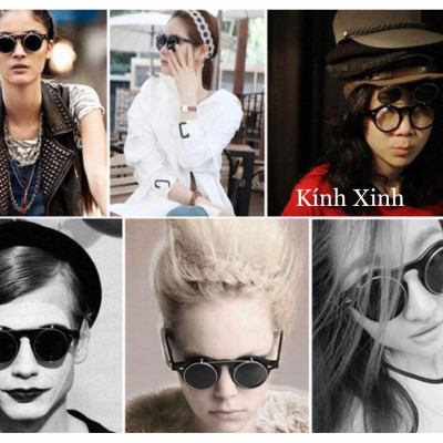 Kính râm, Kính mát Mắt Tròn Thầy Bói 2 Tròng Lật Đa Năng Đi Ngày và Đêm