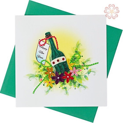 Thiệp Giấy Xoắn Chúc Mừng Năm Mới Hình Ly Rượu size 15x15cm