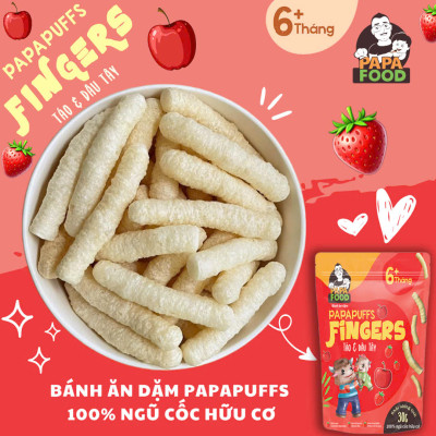 Bánh ăn dặm PAPAFOOD PAPAPUFFS Vị Táo & Dâu Tây - 100% Ngũ Cố Hữu Cơ - Gói 30G