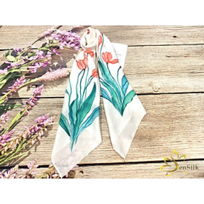 Khăn Lụa Vuông Cao Cấp Vẽ Tay Hoa Tulip – SenSilk, Quà Tặng Đối Tác