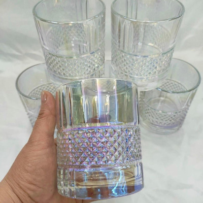 Bộ 6 cố thủy tinh uống nước vân kim cương hạt ánh trai