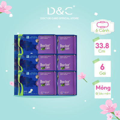 Combo 6 Băng vệ sinh ban đêm Doctor Care tinh chất thảo dược 33.8cm siêu thấm hút