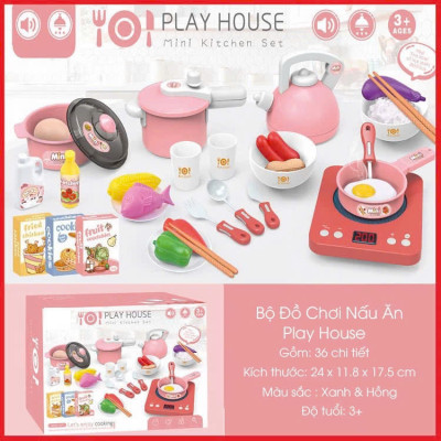 Bộ đồ chơi nhà bếp TIEN ANH HOSE cao cấp 36 chi tiết màu hồng và xanh cho bé
