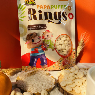 Bánh ăn dặm PAPAFOOD PAPAPUFFS RINGS - 100% Nguyên Liệu Hữu Cơ - Gói 50G