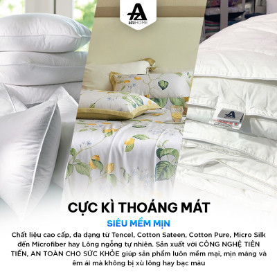 Bộ Ga Giường 4 Món White Sakura Mềm Mại 100% Mirco Silk Cao Cấp A2Z Home