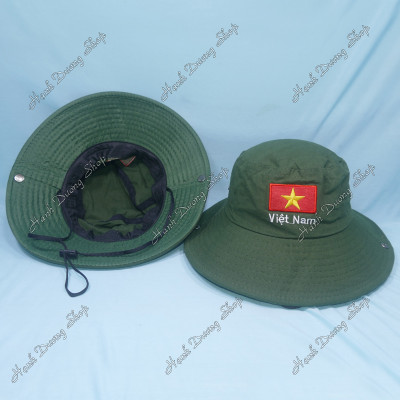 Nón tai bèo rộng vành nam thêu lá cờ Việt Nam, chất liệu vải kaki oát mát mẻ, bền chắc - Dùng khi làm việc ngoài trời - Hạnh Dương