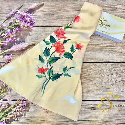 Khăn Lụa Bảo Lộc Vẽ Tay Mẫu Đơn SenSilk - Vietnam Gift Quà Tặng Khách Nước Ngoài 180x55cm, Silk Painting Scarves made in Vietnam