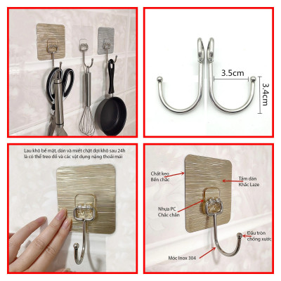 Móc Dán Tường Siêu Dính Chịu Lực Treo Đồ móc cao cấp siêu bền
