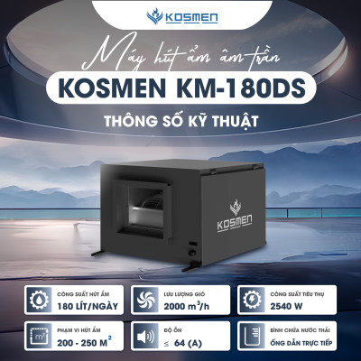 Máy Hút Ẩm Âm Trần Kosmen KM-180DS Công Suất 180 lít/ngày - Hàng Chính Hãng BH 24 tháng
