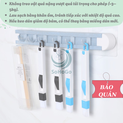 Giá treo dụng cụ nhà bếp đa năng -Kệ treo tường có móc và khe cắm dao kéo -Thanh treo nhà bếp thông minh 6 móc