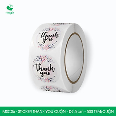 MSC06 - D2.5 cm - 1 Cuộn 500 sticker thank you tròn, nhãn dán thank you, tem dán cảm ơn