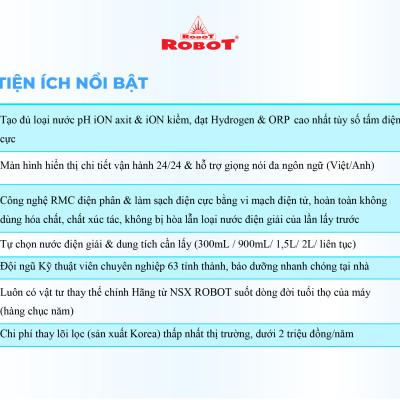 Máy Lọc Nước Điện Giải Ion Kiềm ROBOT IonPrince 910 Chức Năng Nóng Thông Minh - Tạo 10 Loại Nước Sử Dụng Tốt Cho Sức Khỏe - Hàng Chính Hãng