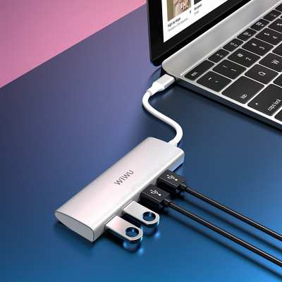 Hub chia cổng Type-C đa năng 4 in 1 từ Type-C ra 4 USB-A 3.0 hiệu Wiwu Alpha A440 cho Macbook   / iPad Pro 11 inch 12 .9 inch / Laptop trang bị cổng Type C thunderbolt 3 - hàng nhập khẩu (giao màu ngẫu nhiên)