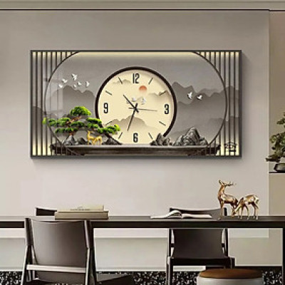 (CÓ ẢNH THẬT)Tranh đồng hồ tráng gương cây tùng 2 trang trí decor phòng khách quà tặng tân gia