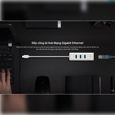 Bộ USB Ethernet TP-Link UE330C, HUB USB Type-C 3 Cổng USB-A 3.0 & Mạng Gigabit Ethernet - Hàng Chính hãng