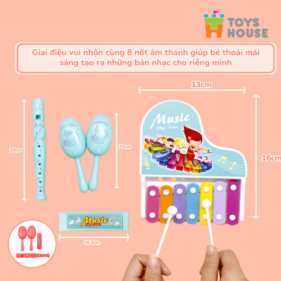 Đồ chơi đàn gõ Xylophone kèm sáo, lục lạc, kèn harmonica - Đồ chơi âm nhạc cho bé ToyHouse 682-9