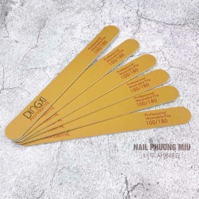 Dũa Mỏng DINGXI Lốc 50 Cái Độ Nhám 100/180 Màu Nâu Vàng Da Bò Làm Nail Tiện Lợi, Form Thẳng Không Chạm Khóe Móng, Lõi Nhựa Cứng Cáp, Cầm Chắc Tay