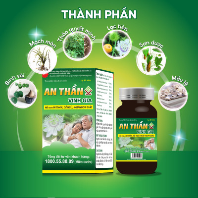 Viên Uống An Thần VINH GIA Hỗ Trợ Ngủ Ngon, Giảm Căng Thẳng Mệt Mỏi Cho Người Bị Suy Nhược Thần Kinh 60 Viên/Hộp